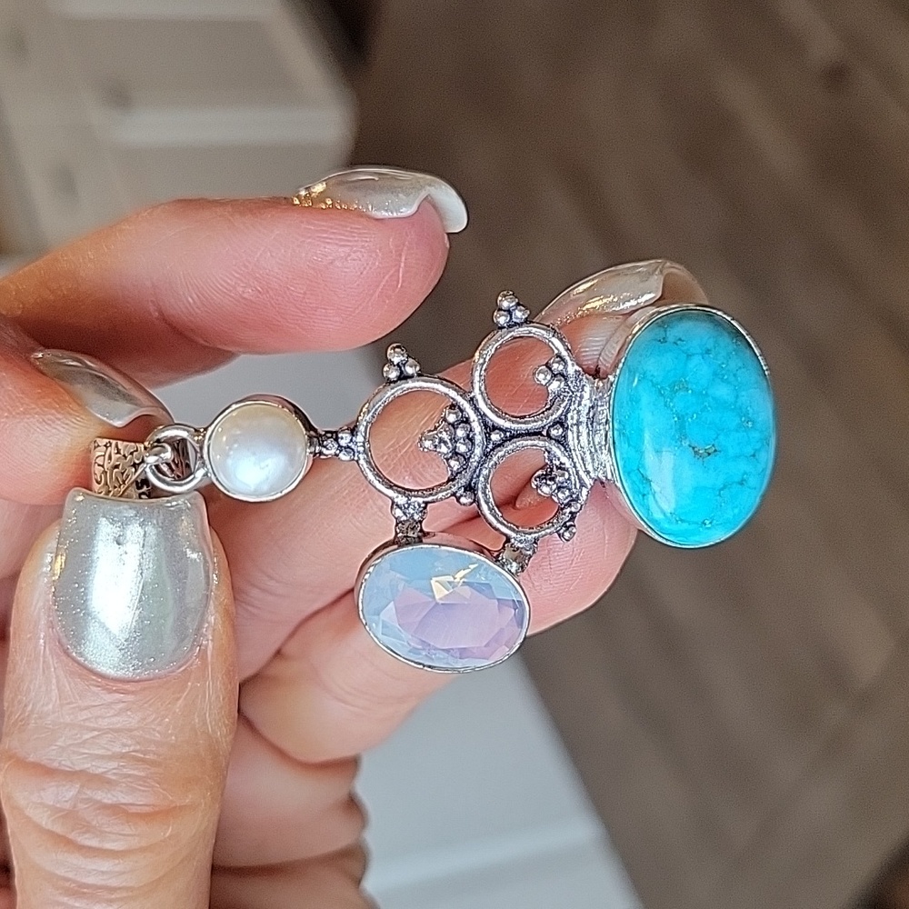 Turquoise, Pearl and Opalite Pendant